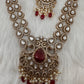 Victorian CZ Double Layer Color Stone Long  Necklace - Red