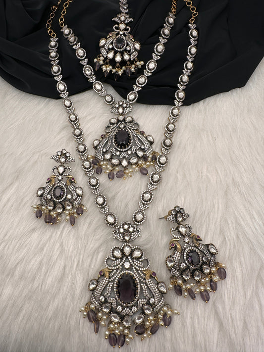 Victorian CZ Amethyst Purple Stone Combo Necklace