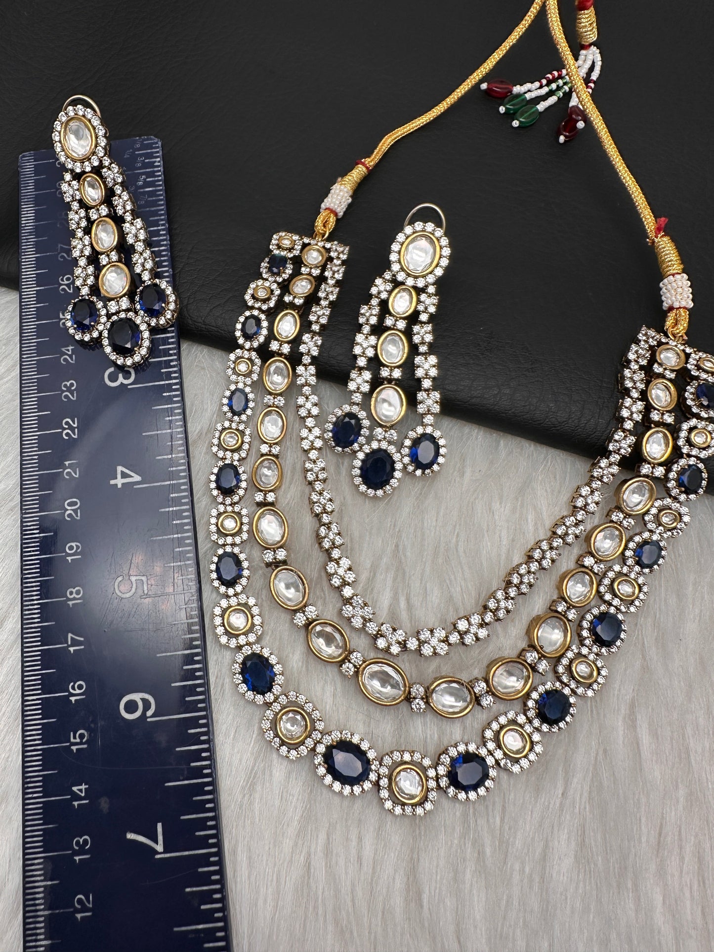 Blue Sapphire Victorian Moissanite Multi Layer Necklace