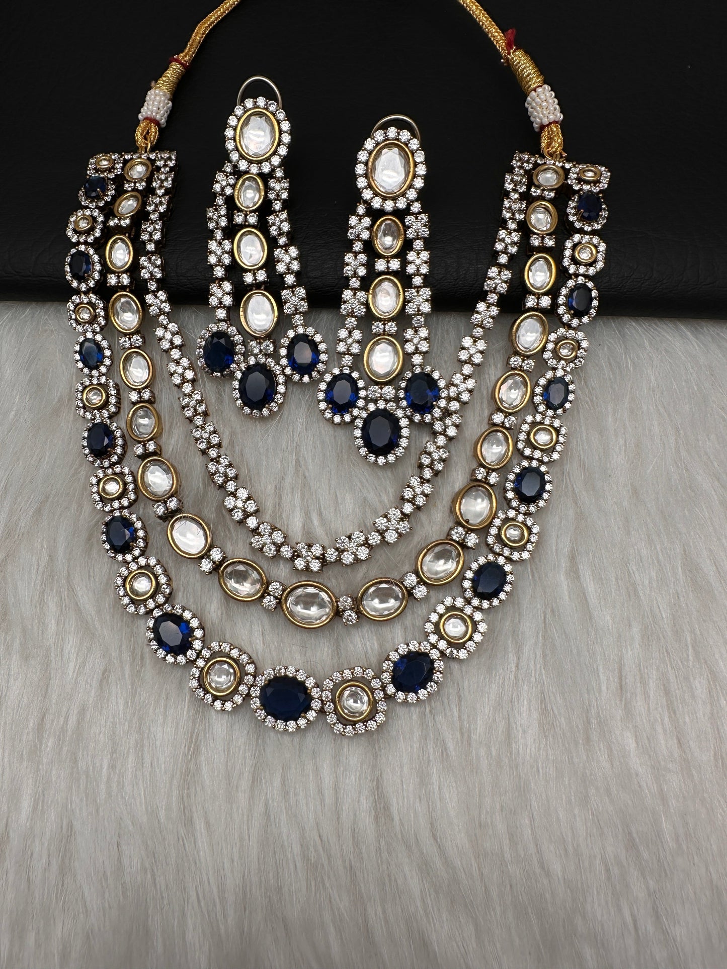 Blue Sapphire Victorian Moissanite Multi Layer Necklace