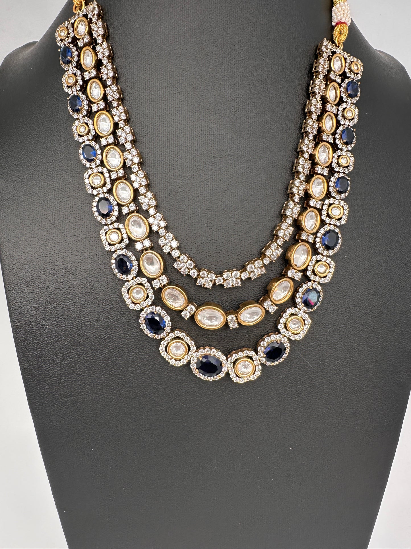 Blue Sapphire Victorian Moissanite Multi Layer Necklace