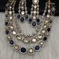 Blue Sapphire Victorian Moissanite Multi Layer Necklace