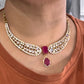 Victorian CZ Color Stone Neckline Necklace - Red