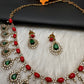 Victorian Coral Emerald Dainty Necklace