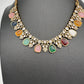 Multi Color Carved Stones  Neckline Necklace