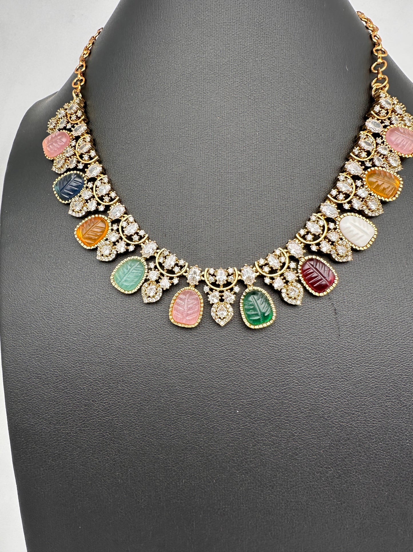 Multi Color Carved Stones  Neckline Necklace