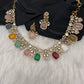 Multi Color Carved Stones  Neckline Necklace