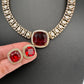 Doublet Mehendi Finish Neckline Color Stone Necklace - Red