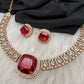 Doublet Mehendi Finish Neckline Color Stone Necklace - Red