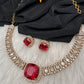 Doublet Mehendi Finish Neckline Color Stone Necklace - Red