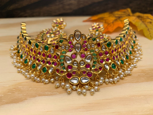 Traditional Gold Finish Red Green Kemp CZ Choker