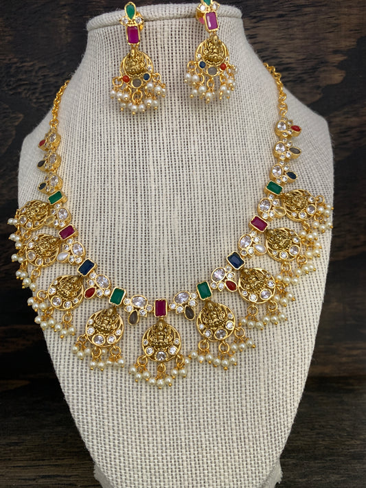 Navratan Guttapusalu Goddess Lakshmi Necklace