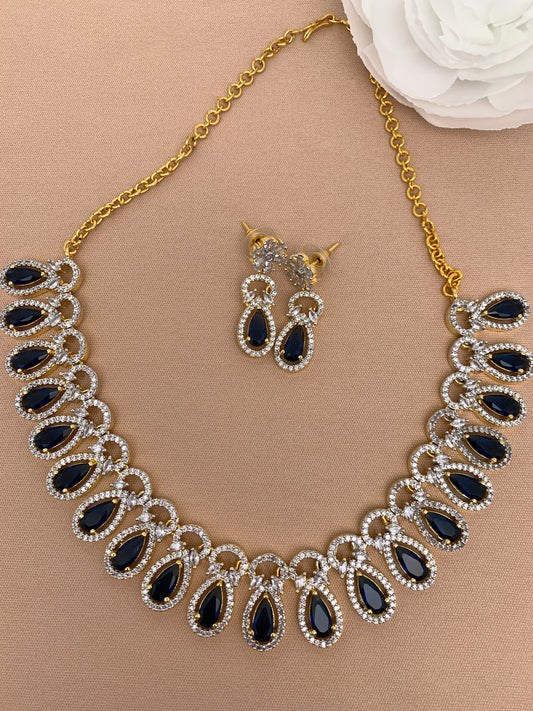 Blue Stone American Diamond Short Necklace