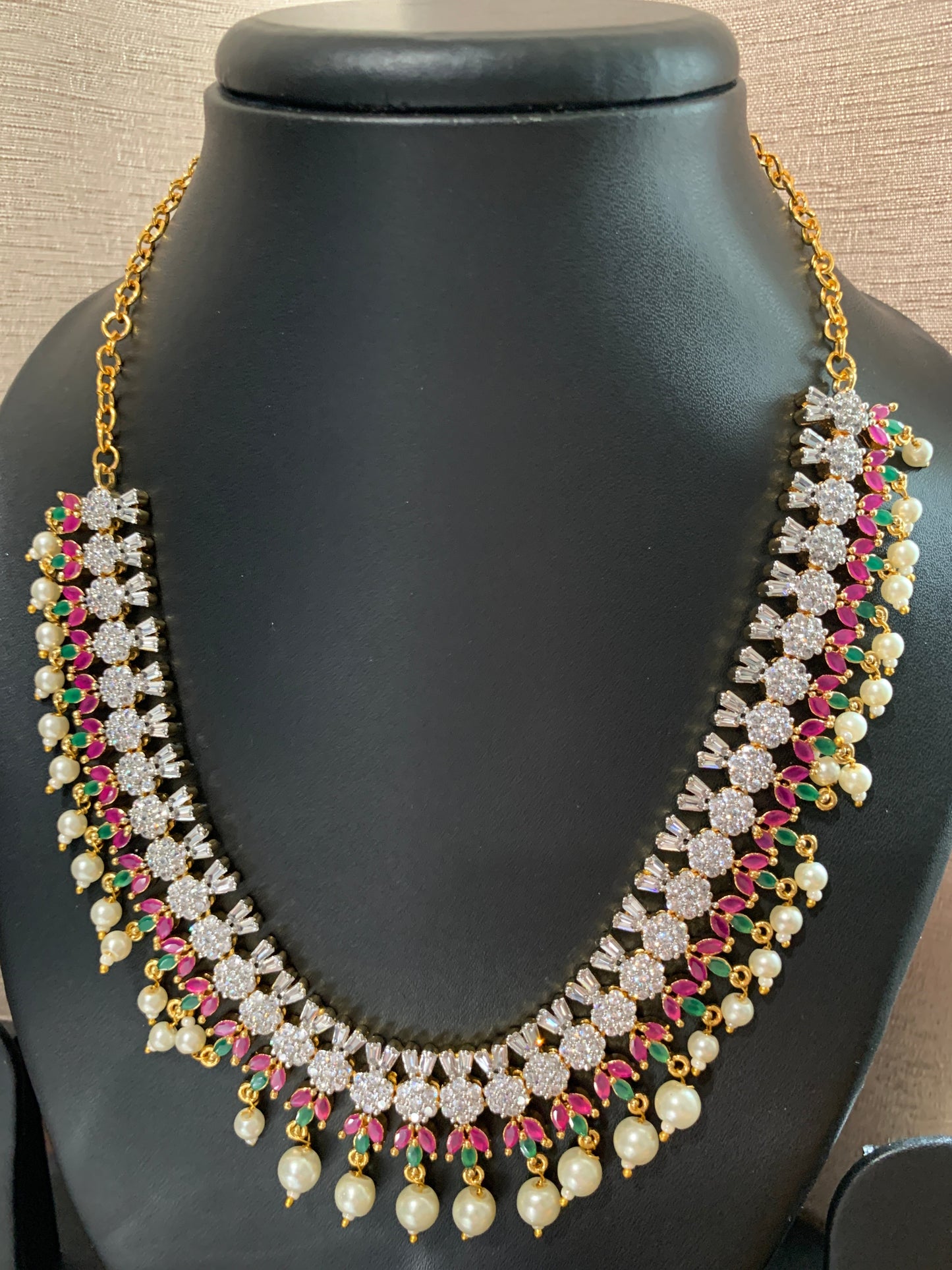 AD Multi Stone Neck Line Short Necklace