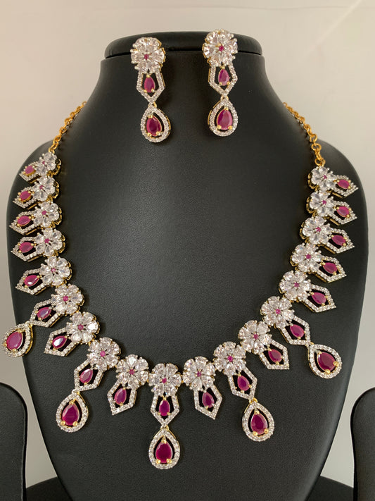 AD Ruby Red Stone Short Necklace