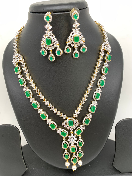 AD Emerald Green Stone Double Layer Short Necklace