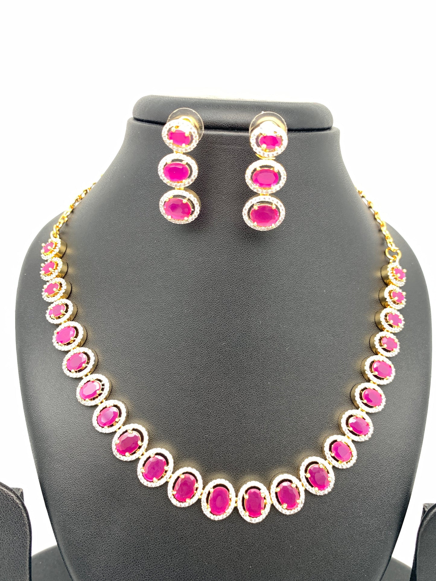 AD Ruby Red Stone Short Necklace