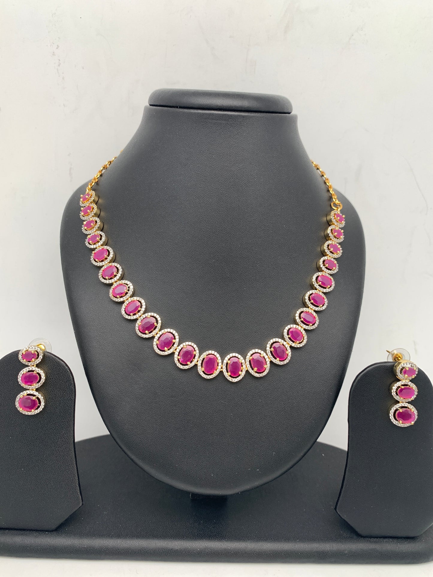 AD Ruby Red Stone Short Necklace