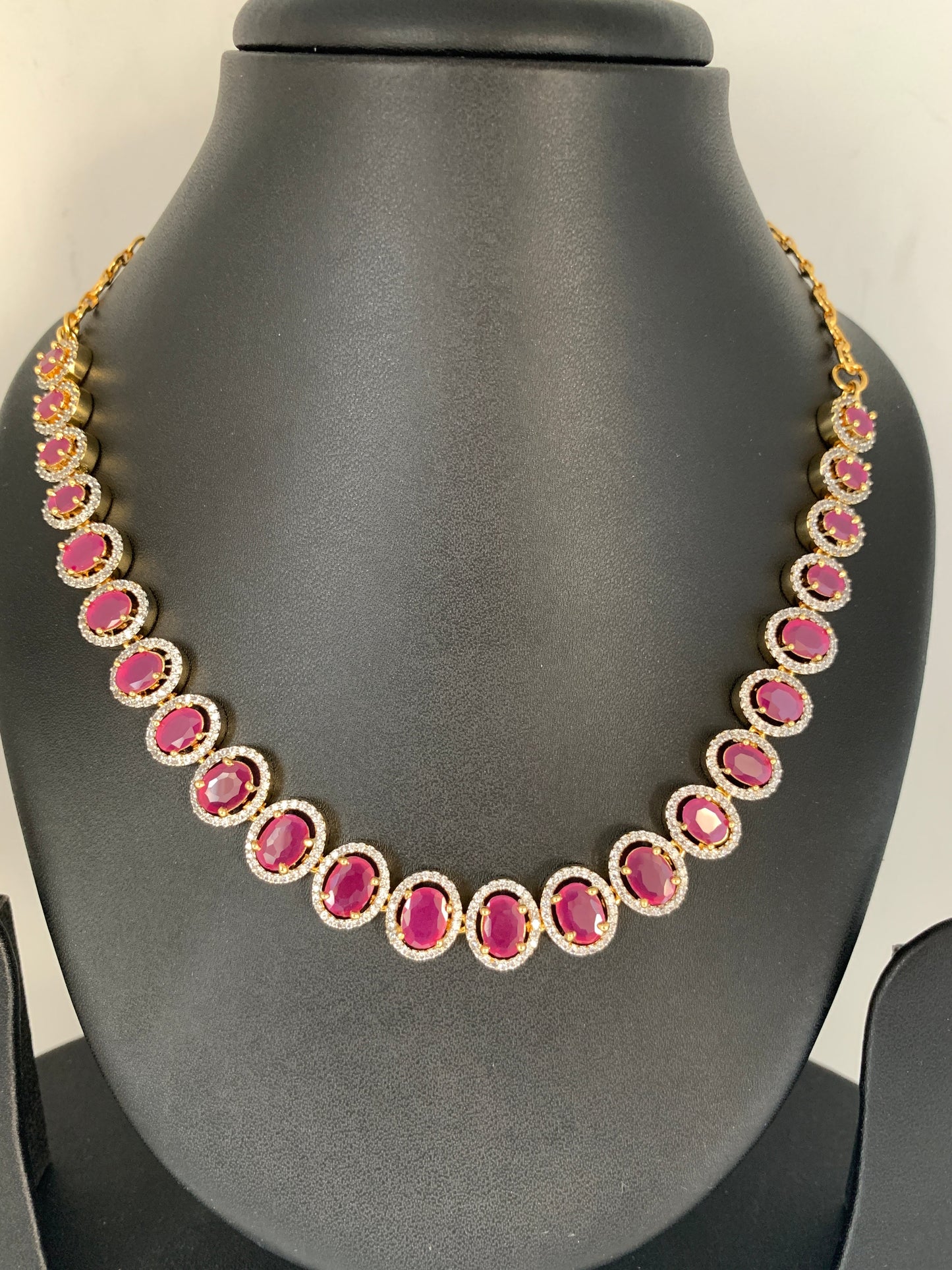 AD Ruby Red Stone Short Necklace