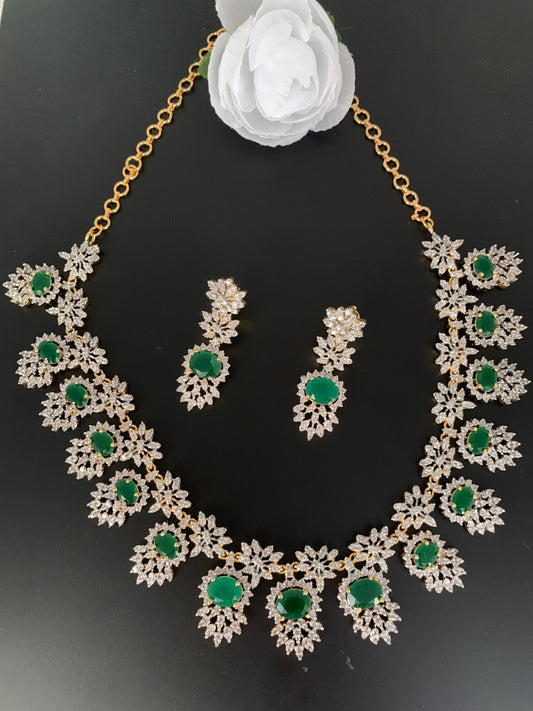 AD Emerald Green Stone Short Necklace