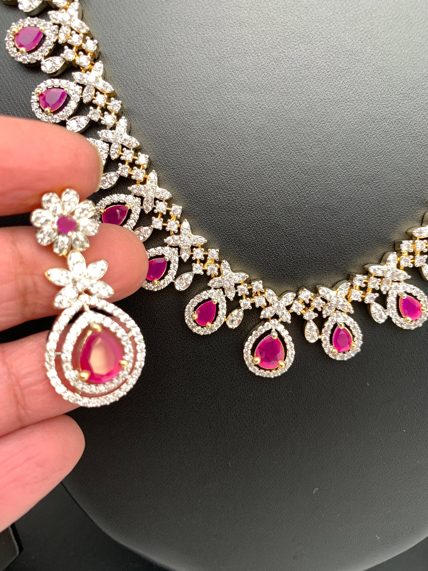 AD Ruby Red Stone Short Necklace