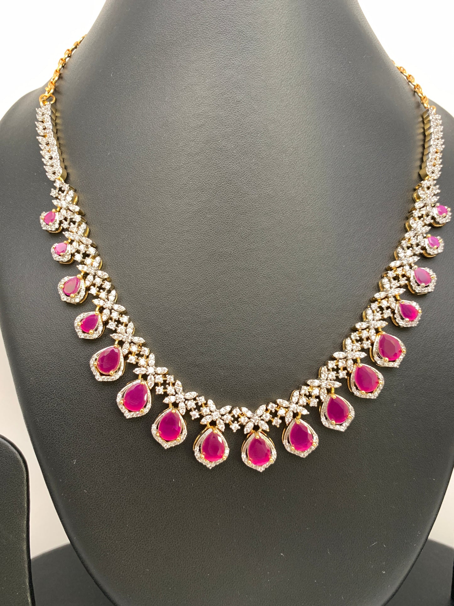 AD Ruby Red Stone Short Necklace