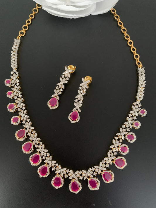 AD Ruby Red Stone Short Necklace