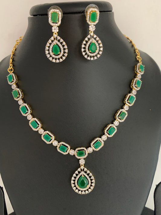 AD Green Stone Dainty Short Neckalce