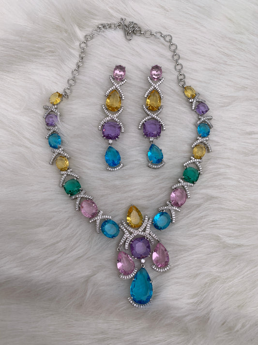 Doublet Multi Color Light Stone Short Necklace