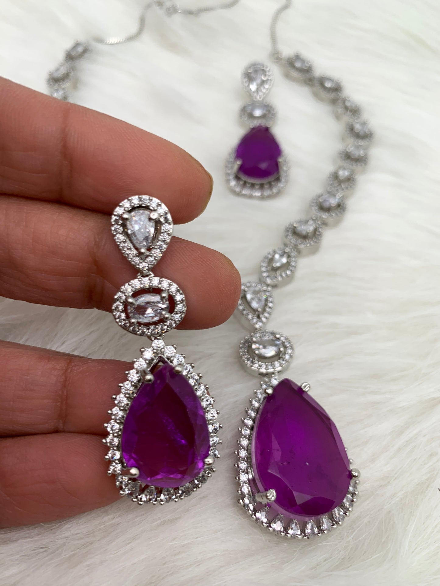 Doublet Stone Short Necklace - Purple