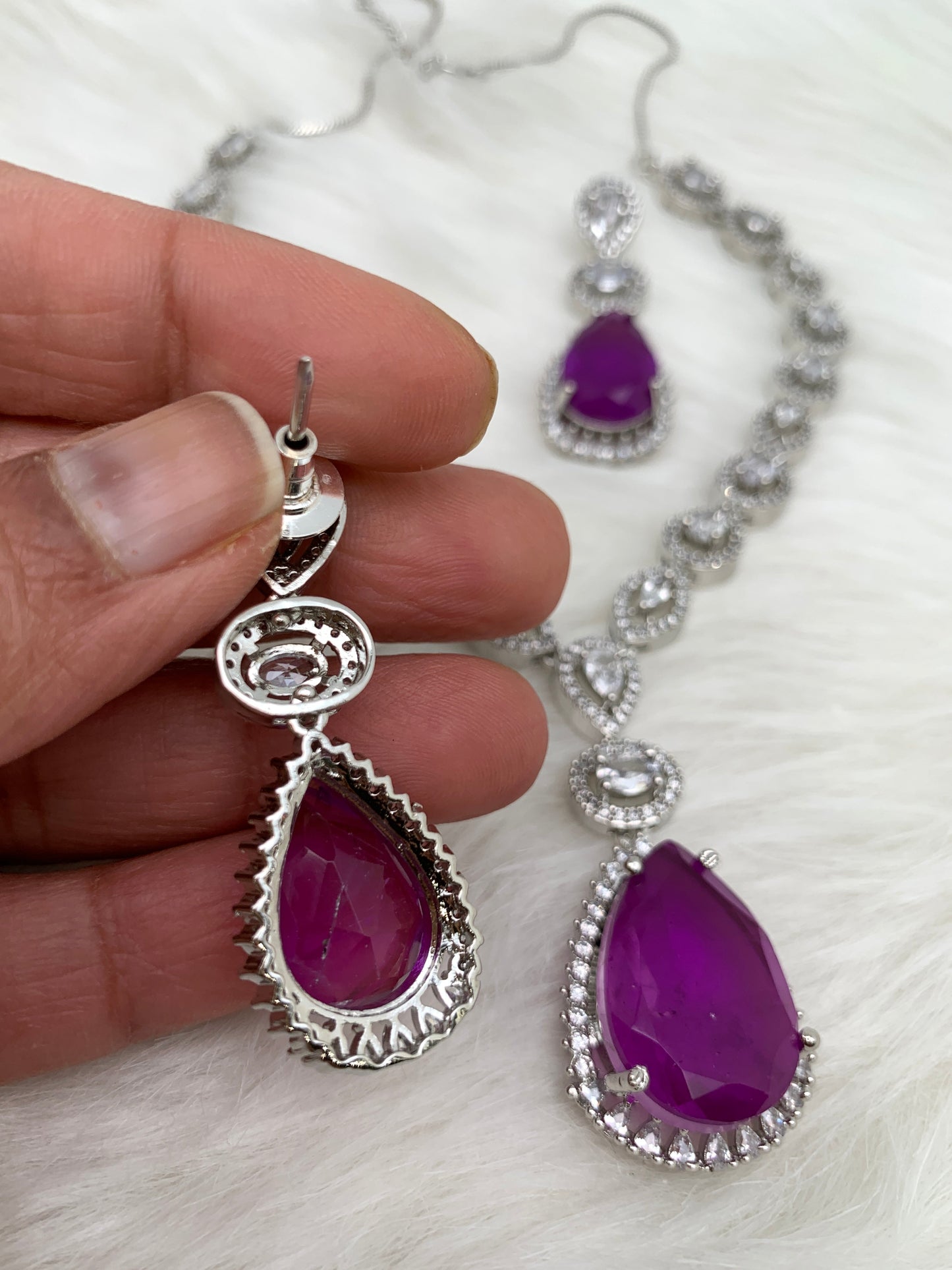 Doublet Stone Short Necklace - Purple