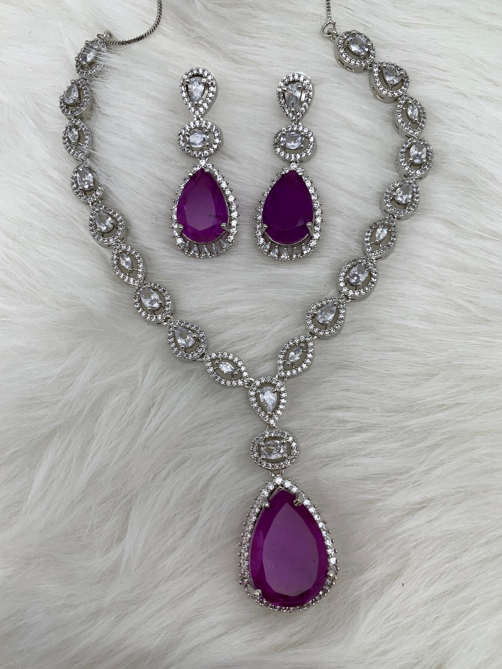 Doublet Stone Short Necklace - Purple