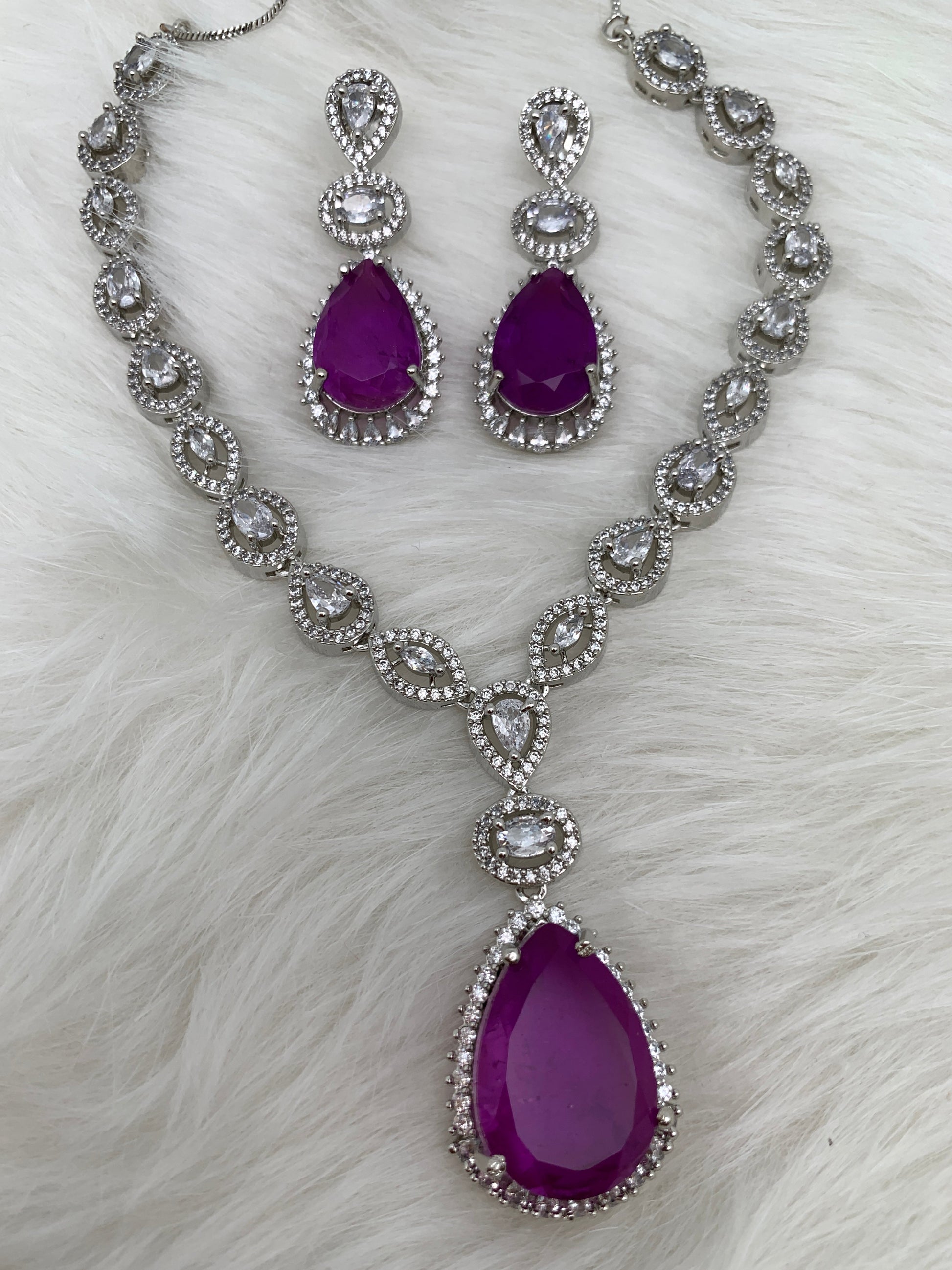 Doublet Stone Short Necklace - Purple