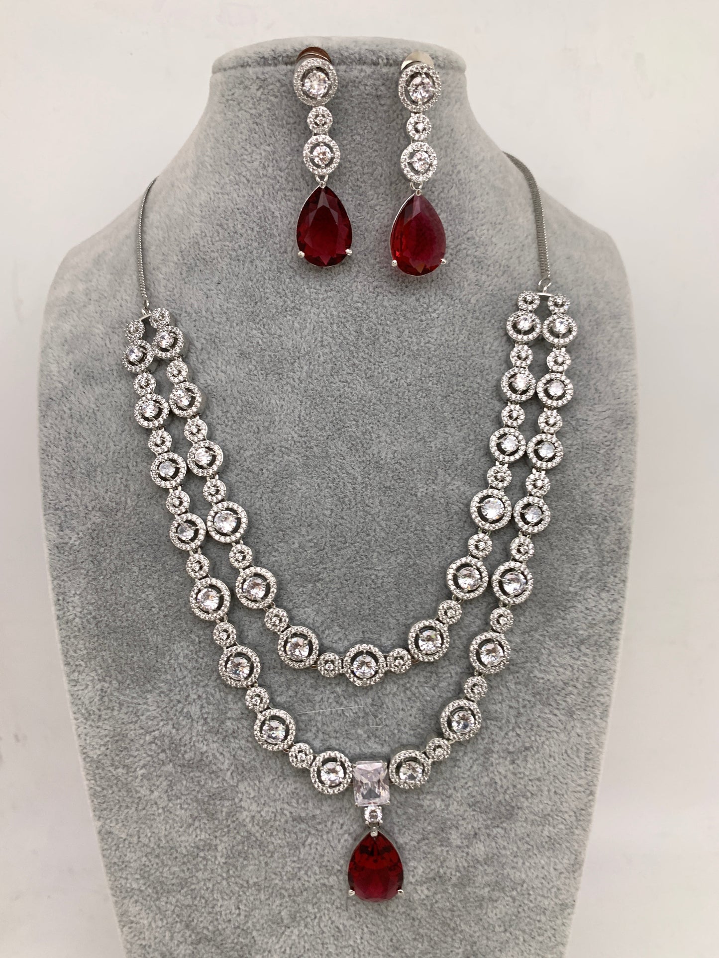 Doublet Stone Short Necklace - Red