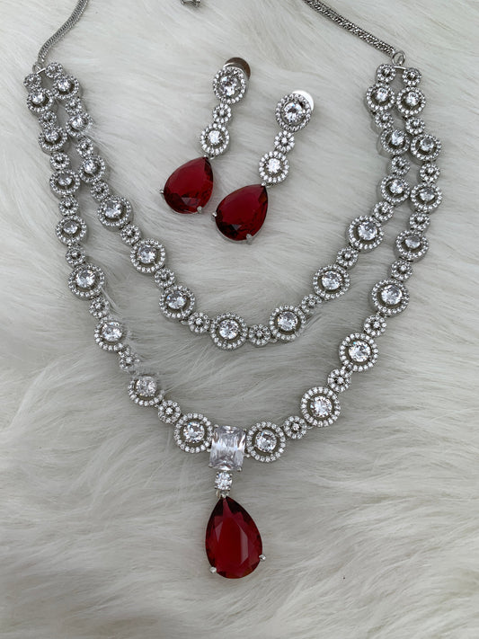 Doublet Stone Short Necklace - Red