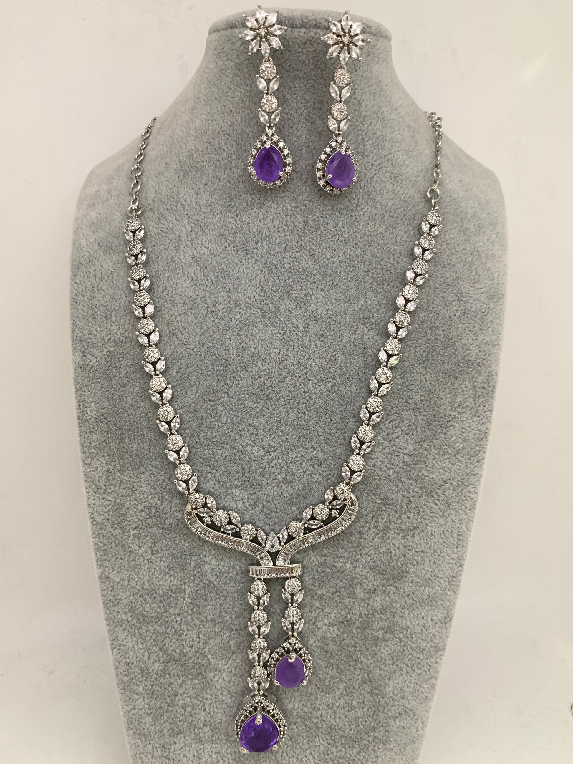 Doublet Stone Short Necklace - Purple