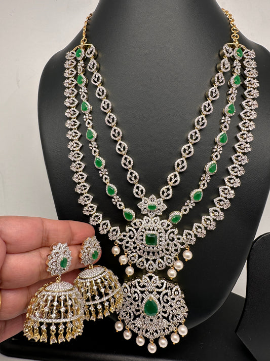 AD Emerald Green Multi Layer Short Necklace