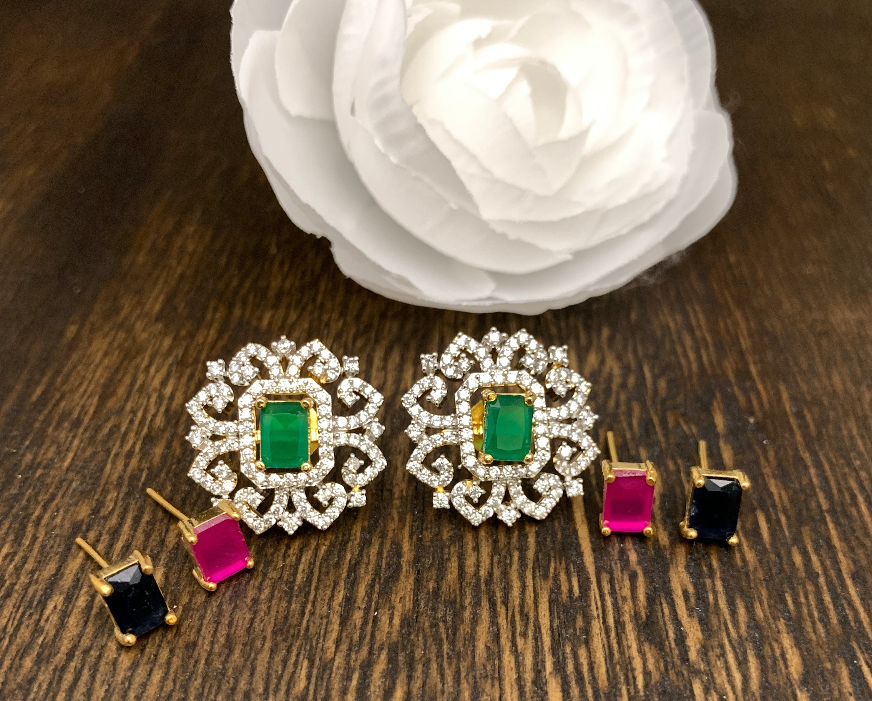 Small ring type earrings with multicolor Stones detachable Danglings –  Globus Fashions