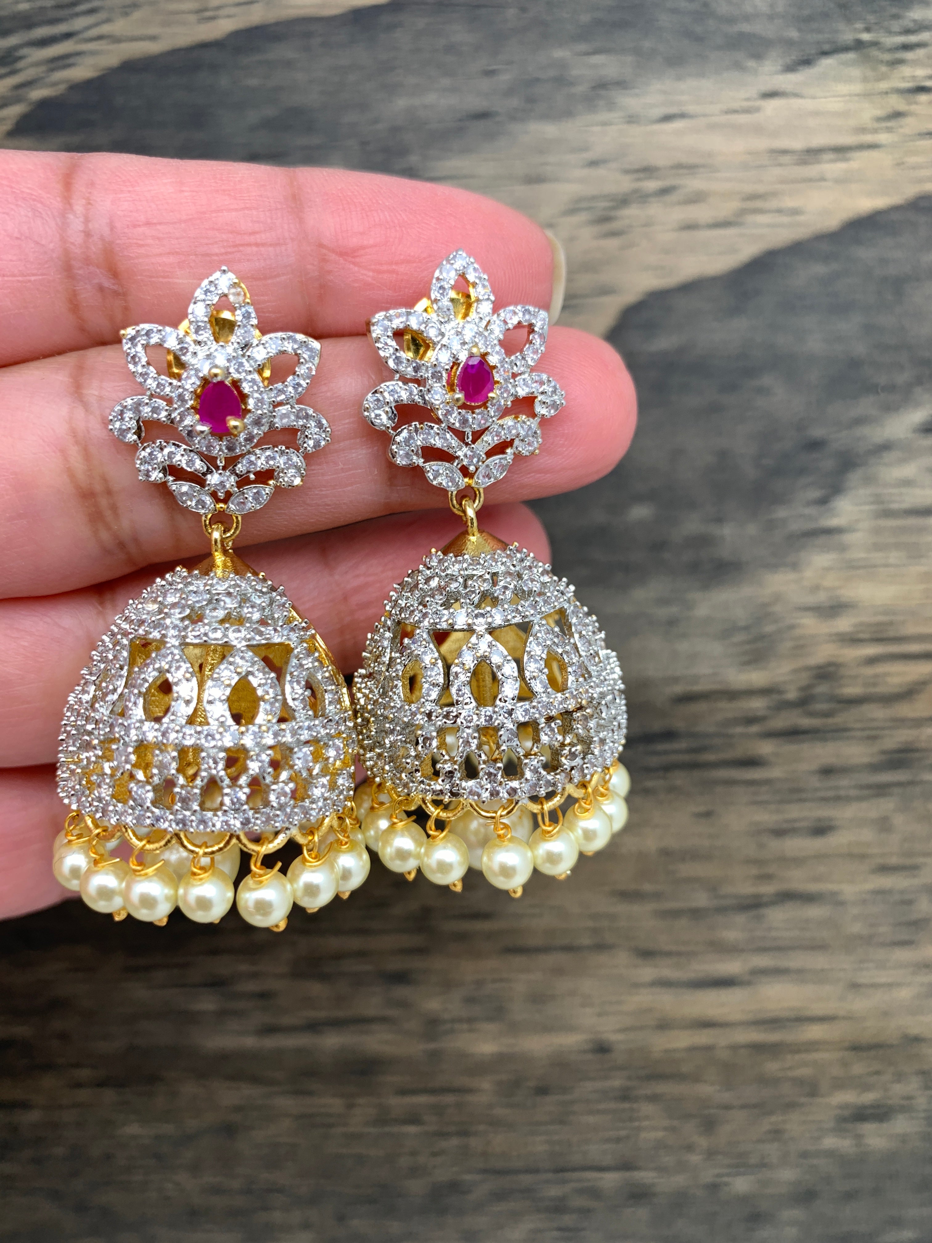 PREMIUM QUALITY CZ MATTE FINISH AD STONE JHUMKA