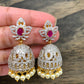 AD white and Red stone Jhumkas