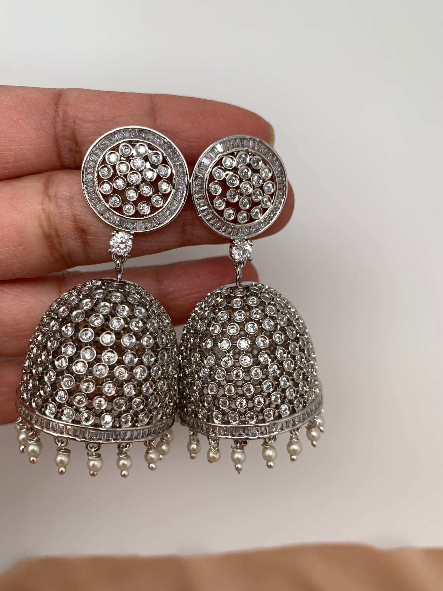 AD Big Jhumka in Silver Polish