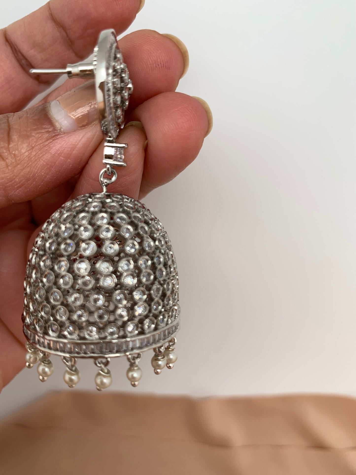 AD Big Jhumka in Silver Polish