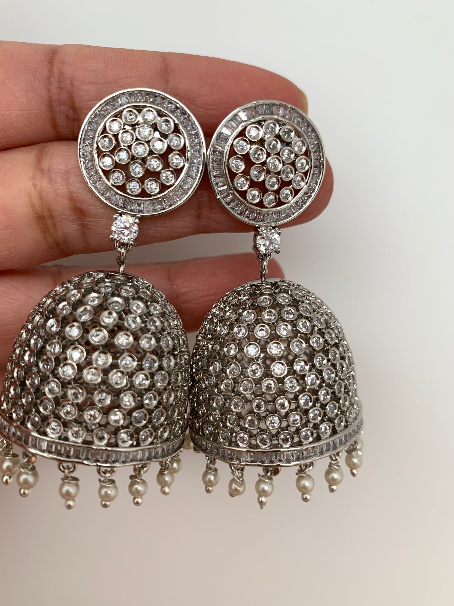 AD Big Jhumka in Silver Polish