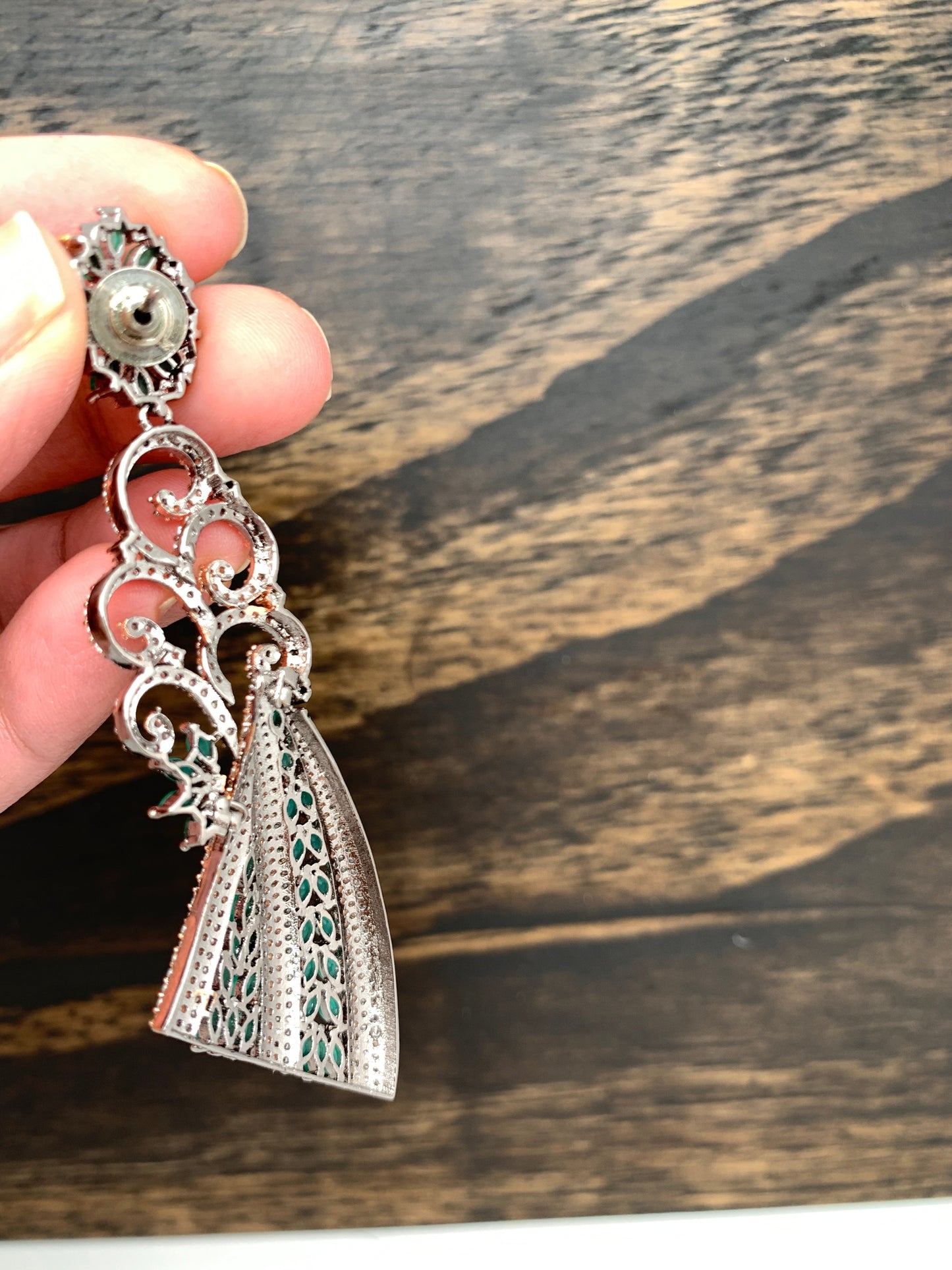 AD and Green Stone Long Earrings in Victorian Polish