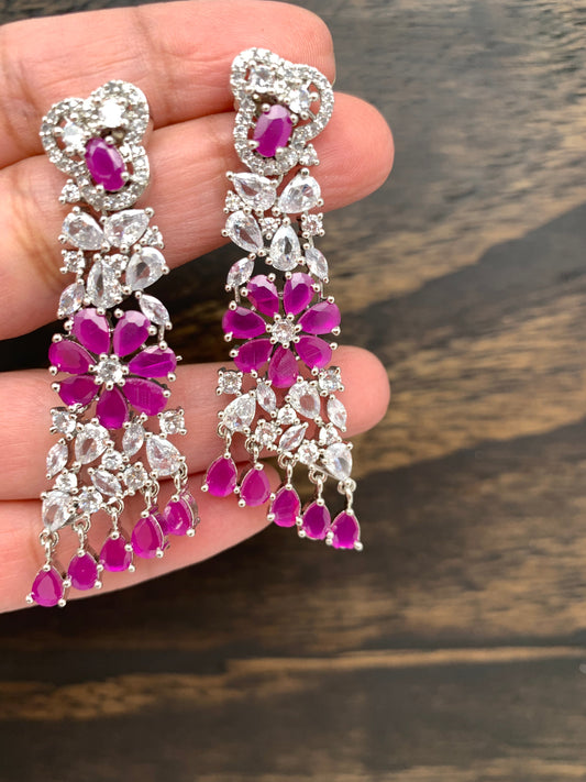 AD and Pink Stone Earrings in Silver Polish