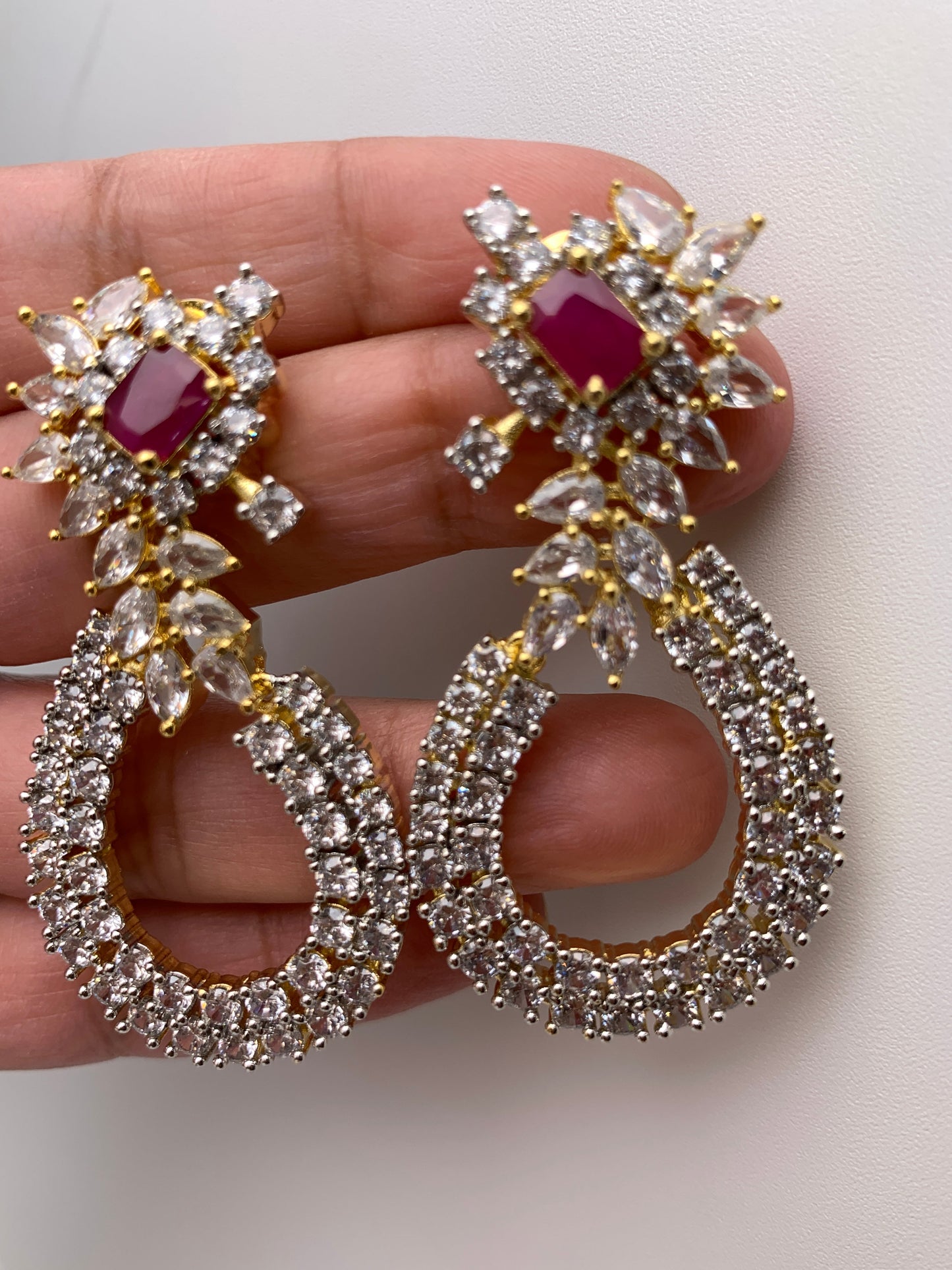 AD and Pink Stone Earrings