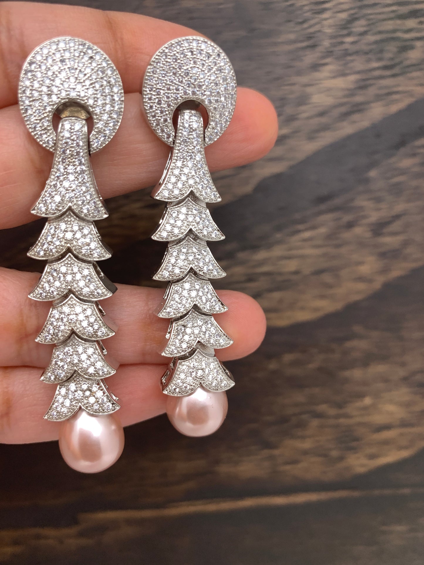 AD Earrings with Pearl Drop and Silver Polish