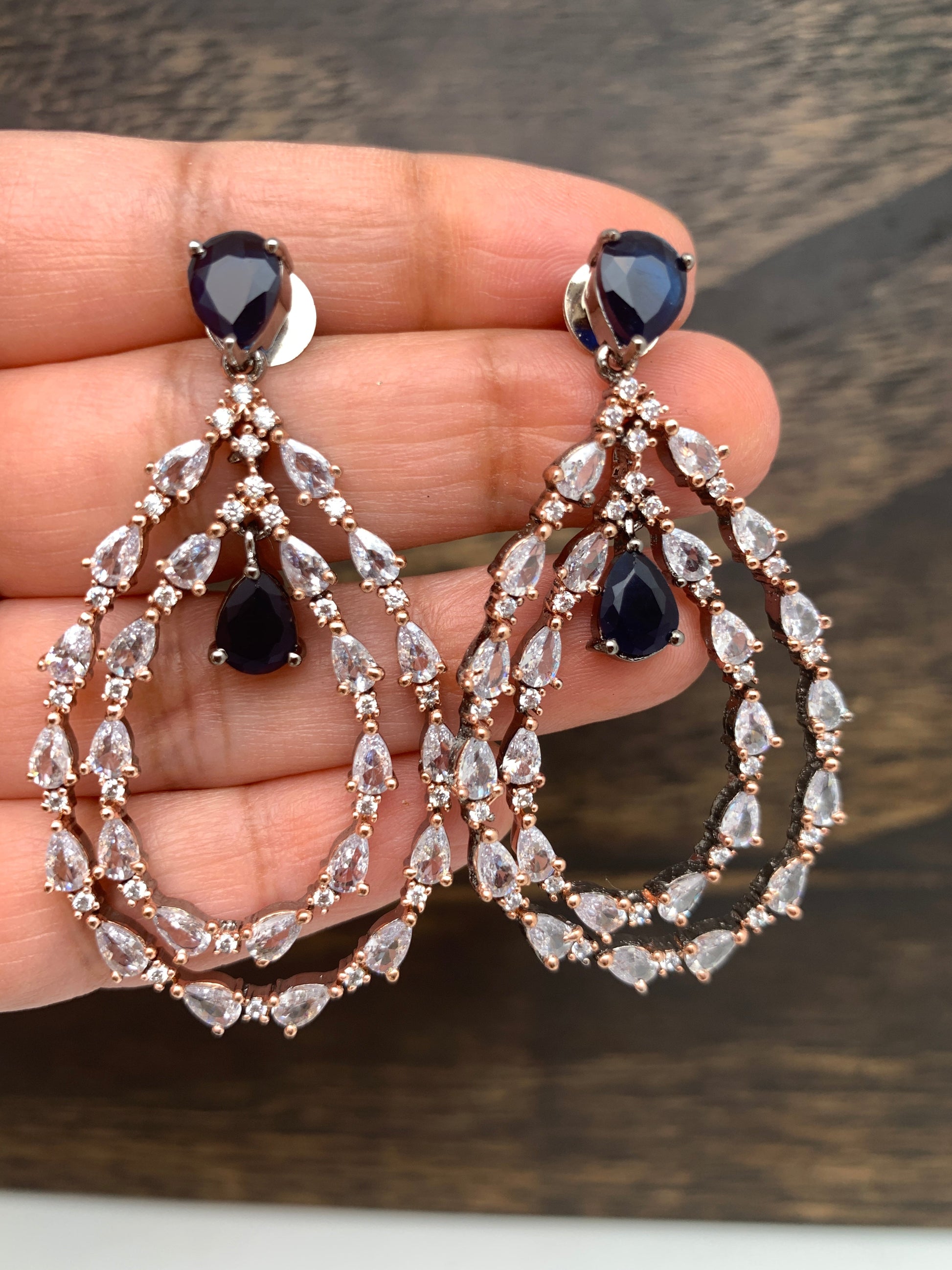 AD Earrings with Blue Stone and Dual Tone Polish