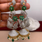 AD Green Stone Floral Jhumki Earrings