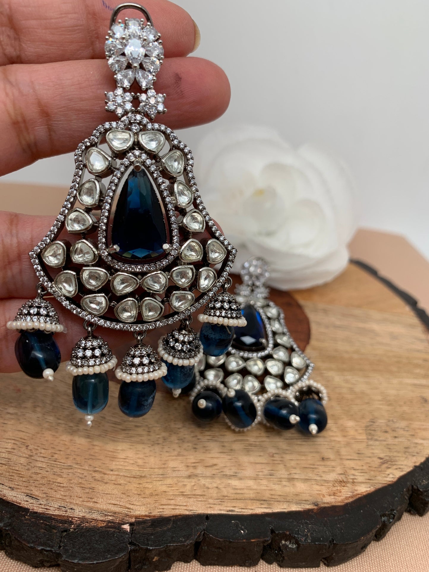 Blue Stone Kundan Earrings